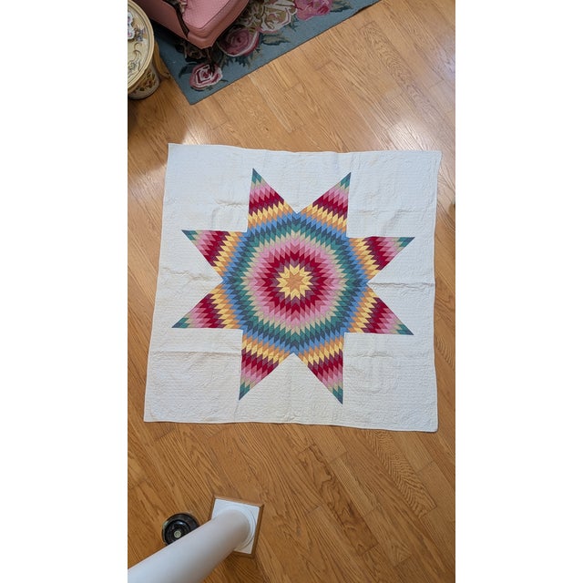 Beautifully Unique Hand Made Vintage Multi-Color TEXAS STAR QUILT! Colors are clear & true. Condition is Excellent!...