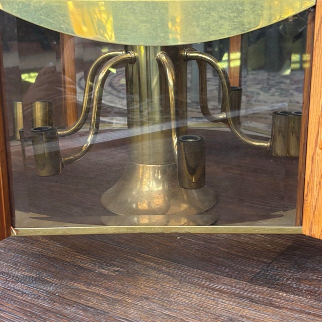 Fredrick Ramond Mid-Century Modern Vintage Fredrick Ramond Brass Chandelier With Oak Accents Circa 1984 For Sale - Image 4 of 8