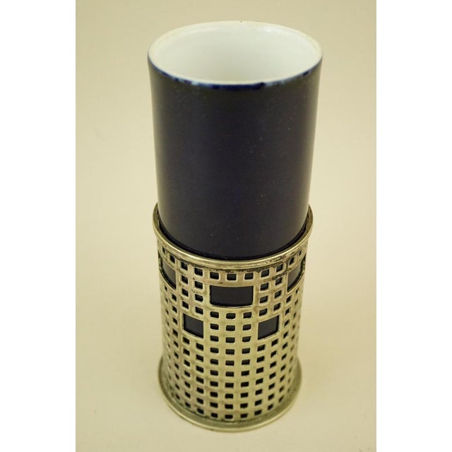 Art Deco Porcelain pen holder vase with silver metal stand EPS by Josef Hoffmann. Early 1900s - Austria For Sale - Image 5 of 18