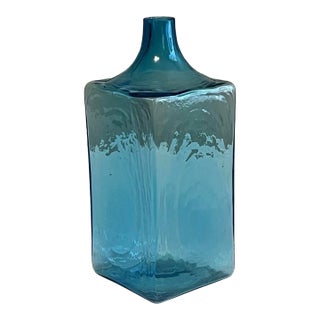Vintage Venini Italian Aquamarine Blue Handblown Art Glass Vase Hand Signed For Sale