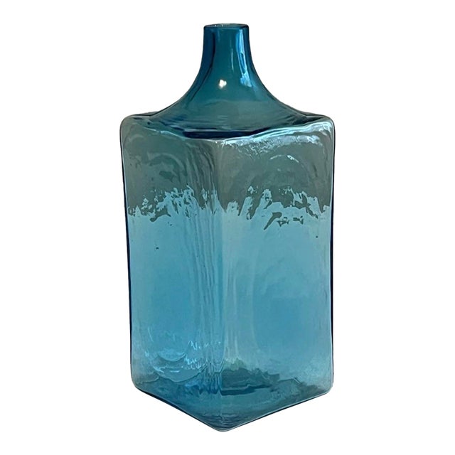 Vintage Venini Italian Aquamarine Blue Handblown Art Glass Vase Hand Signed For Sale