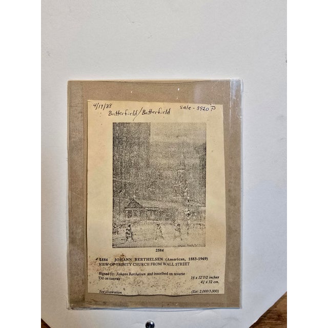 Johann Berthelsen -St. Paul in the Snow -New York City-1930s Oil Painting For Sale - Image 11 of 11