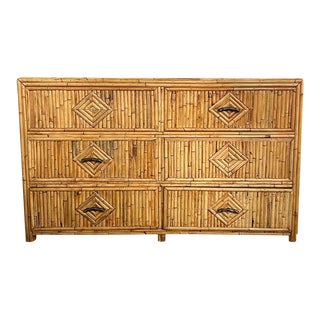 1970s Long Hollywood Regency Split Reed Bamboo 6 Drawer Low Dresser For Sale
