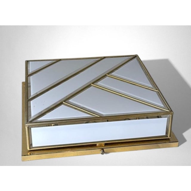 Mid 20th Century Italian Opaline Glass and Brass Flush Mount Ceiling Light For Sale - Image 6 of 18