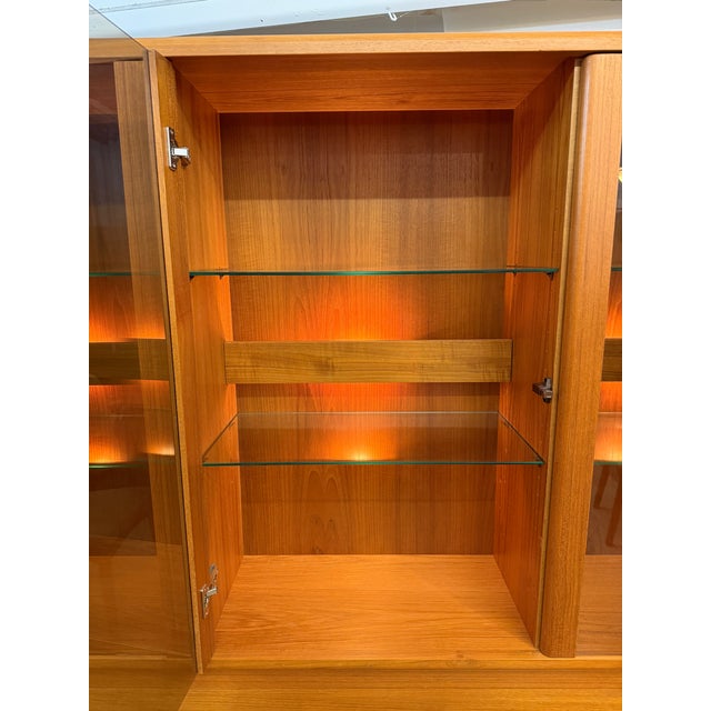 Wood Vintage 1970s Dyrlund Danish Modern Teak Lighted Hutch & Bar Cabinet Wall Unit For Sale - Image 7 of 14