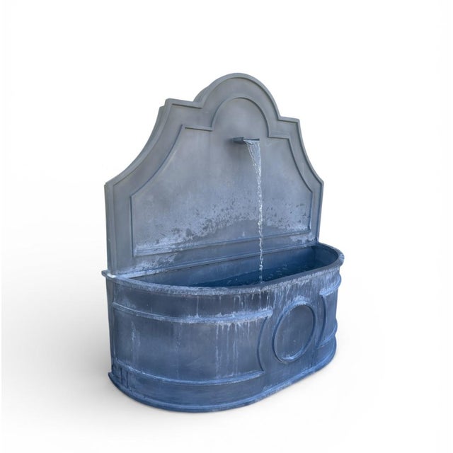 Contemporary Vintage-Style Zinc-Finished Wall Fountain With Scalloped Backboard For Sale - Image 3 of 6