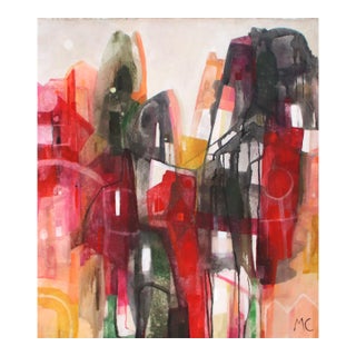 La Maison Rouge - Original Contemporary Abstract House Painting, Acrylic on Canvas by Maria C Bernhardsson For Sale