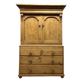 Antique English Pine Linen Press For Sale