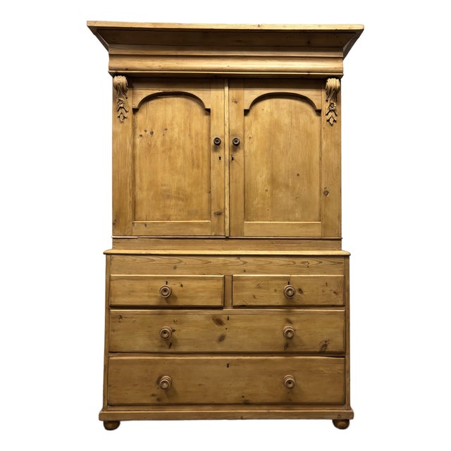 Antique English Pine Linen Press For Sale