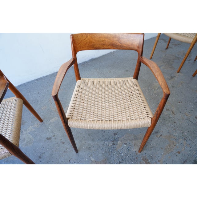 1960s Set of 6 Danish Modern Niels Otto Møller Rosewood Papercord Dining Chairs Models 57 & 77 For Sale - Image 12 of 17