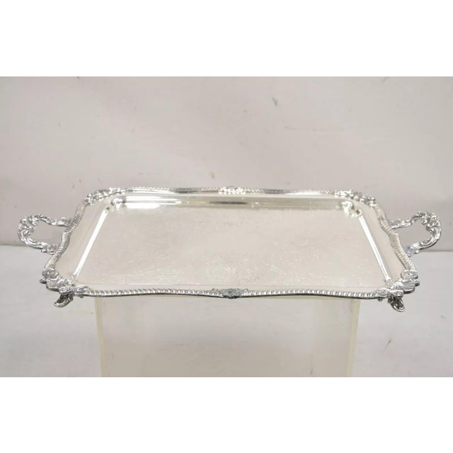 Vintage Sheffield Victorian Ornate Silver Plated Serving Platter Tray. Circa Mid 20th Century. Measurements: 3" H x 28.5"...