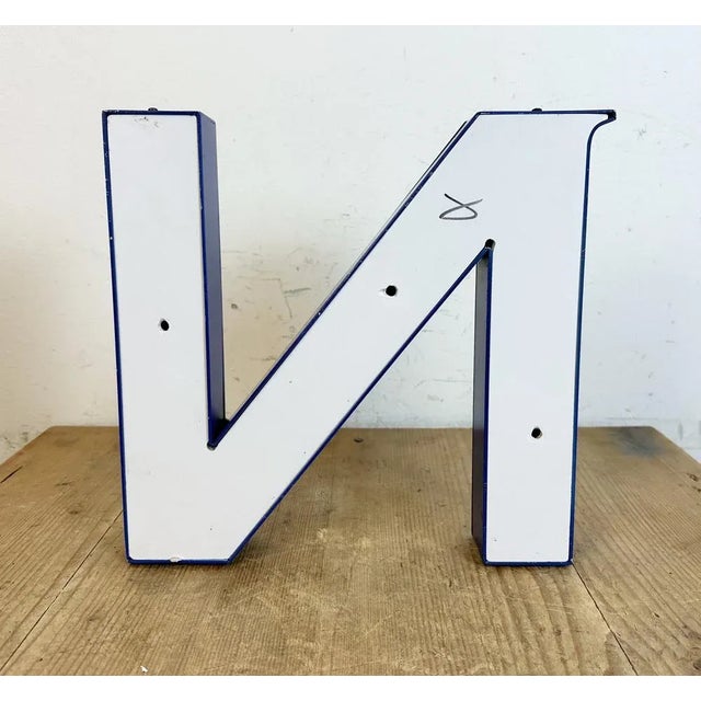 Blue Vintage Blue Iron Facade Letter N, 1970s For Sale - Image 8 of 9