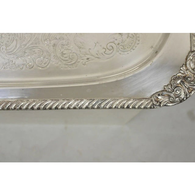 Metal Ornate English Victorian Twin Handle Heavy Silver Plate Platter Tray For Sale - Image 7 of 12