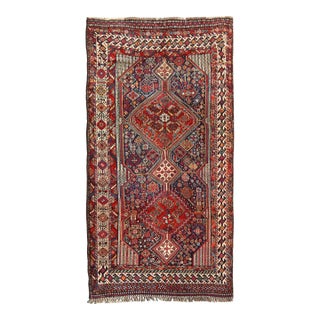 Antique Persian Qashqai Shiraz Tribal Rug With Hooked Diamond Design 5'3 X 9'9 For Sale