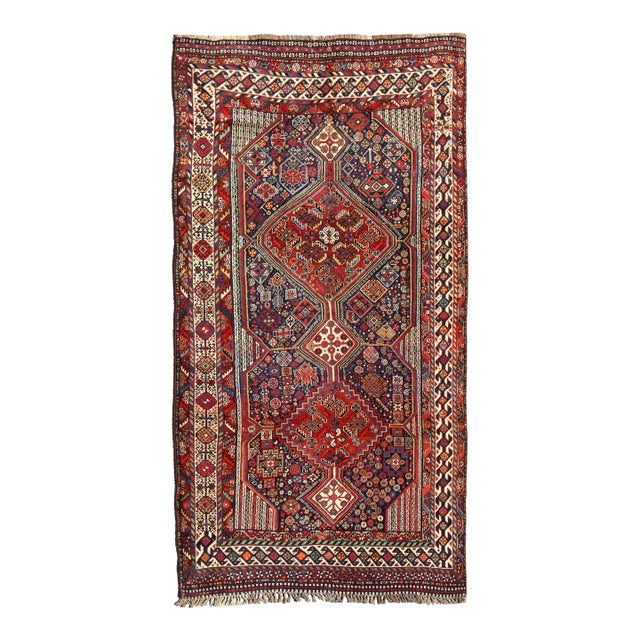 Antique Persian Qashqai Shiraz Tribal Rug With Hooked Diamond Design 5'3 X 9'9 For Sale