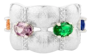 Colorful Cubic Zirconia Wide Band Textured Ring Size 7
