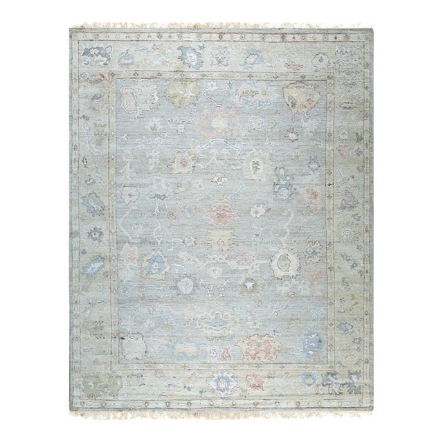 Nadia Harlow Ivory Hand-Knotted Silk Rug Carpet, Allover Floral Indian Design For Sale