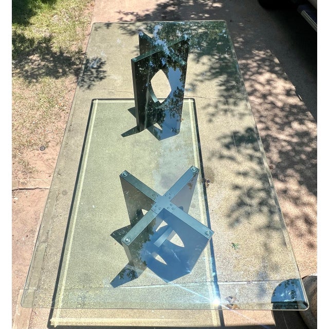 Contemporary Oversized Contemporary Sculptural Steel & Thick Glass Dining or Conference Table, 8’ For Sale - Image 3 of 7