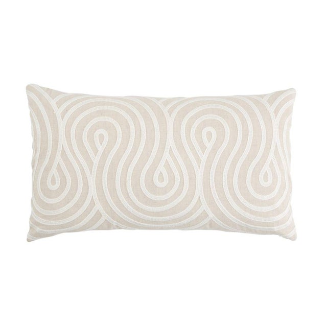Abstract Schumacher Giraldi Embroidery 20" Lumbar Pillow in Natural For Sale - Image 3 of 3