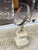 Sandstone/metal/copper. Baluster-shaped base with leaf-inspired decoration. with a large sundial made of curved bars. H....