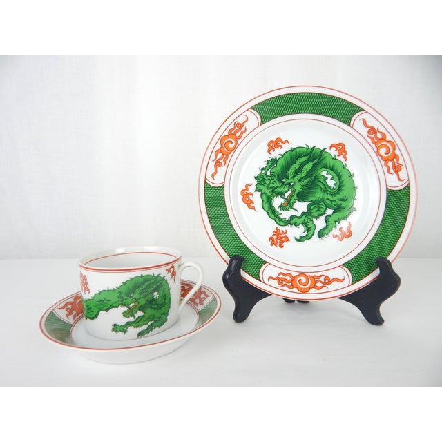 Ceramic 1975 Fitz & Floyd Green Dragon Crest Cup/Saucer/Plate Set- 3 Pieces For Sale - Image 7 of 12