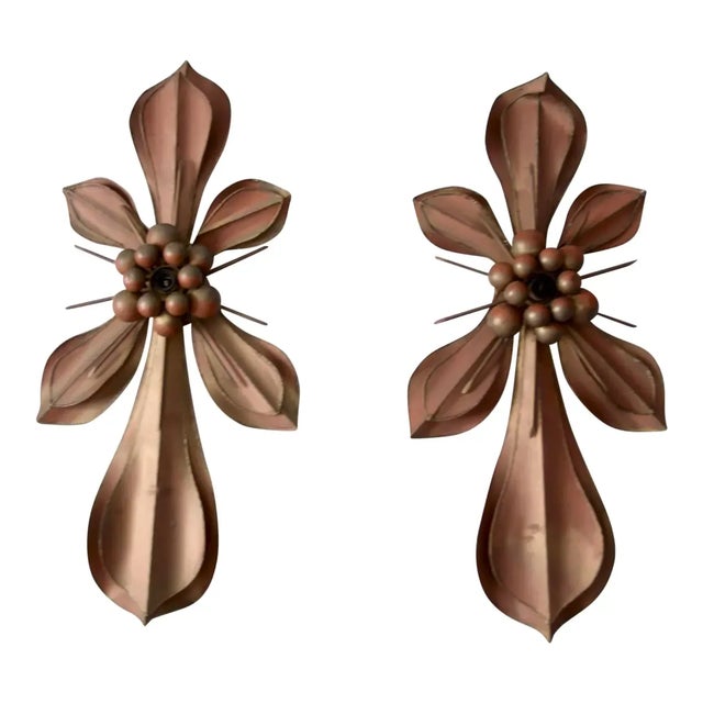 Copper Late 20th Century Global Views Co Fleur Di Lis Sculptural Sconce Lights - a Pair For Sale - Image 8 of 8