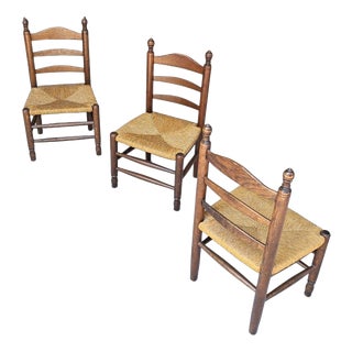 Vintage Provicial Ladderback Children's Chairs with Rush Seat, 1930s, Set of 3 For Sale