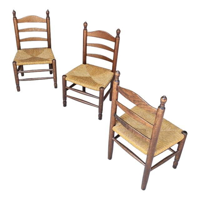Vintage Provicial Ladderback Children's Chairs with Rush Seat, 1930s, Set of 3 For Sale