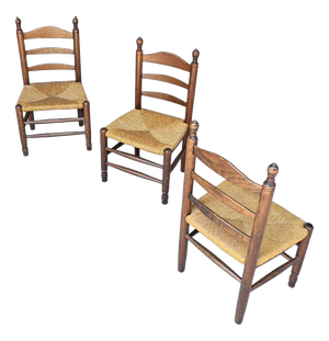 Vintage Provicial Ladderback Children's Chairs with Rush Seat, 1930s, Set of 3