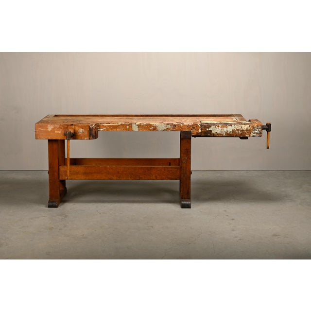 1950s Vintage Industrial Rustic Carpenter's Workbench in Wood, 1950s For Sale - Image 5 of 18