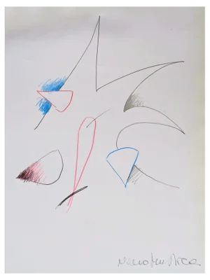 Nino Mustica, Abstract Composition, Pencil Drawing in Colours on Paper