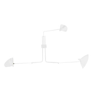 Mid-Century Modern White Three Rotating Straight Arms Wall Lamp from Serge Mouille For Sale