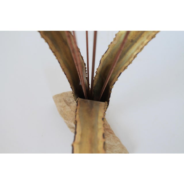 Vintage Brutalist Brass Cattails W/ Rock Base Decor For Sale In Milwaukee - Image 6 of 9