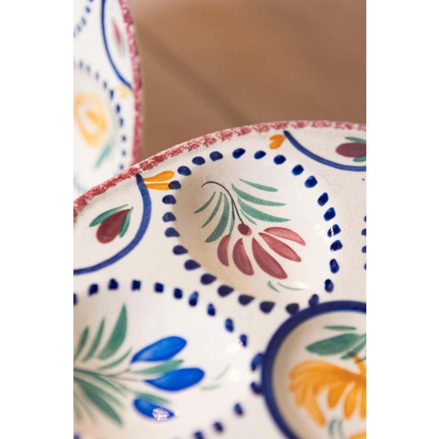 Eight French Quimper 19th Century HB Manufacture Oyster Plates with Floral Motif For Sale - Image 4 of 7