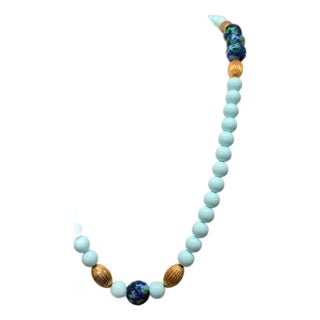 Vintage 1960s Signed Pauline Rader Beaded Art Glass Sautoir Necklace For Sale