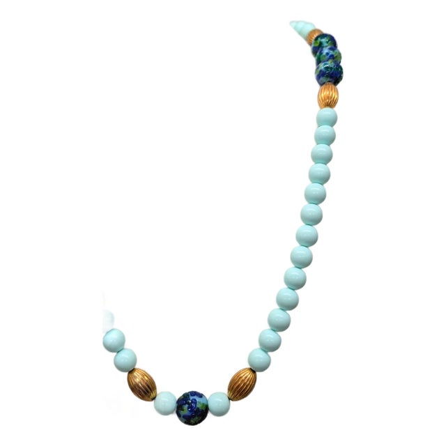 Vintage 1960s Signed Pauline Rader Beaded Art Glass Sautoir Necklace For Sale