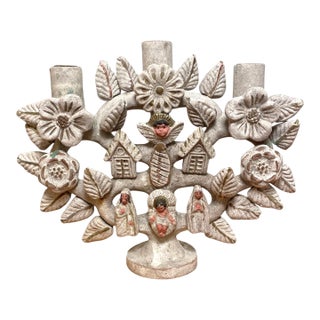 Vintage Mexican Pottery Tree of Life Candelabra Árbol De La Vida For Sale