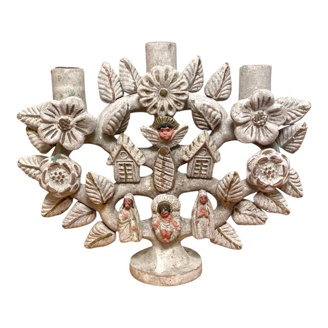 Vintage Mexican Pottery Tree of Life Candelabra Árbol De La Vida For Sale