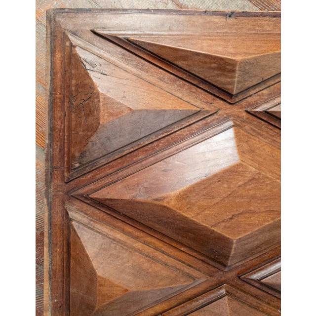 Rustic European 19th Century Sculptural Geometric Walnut Carved Furniture Panel Wall Decoration For Sale - Image 3 of 10