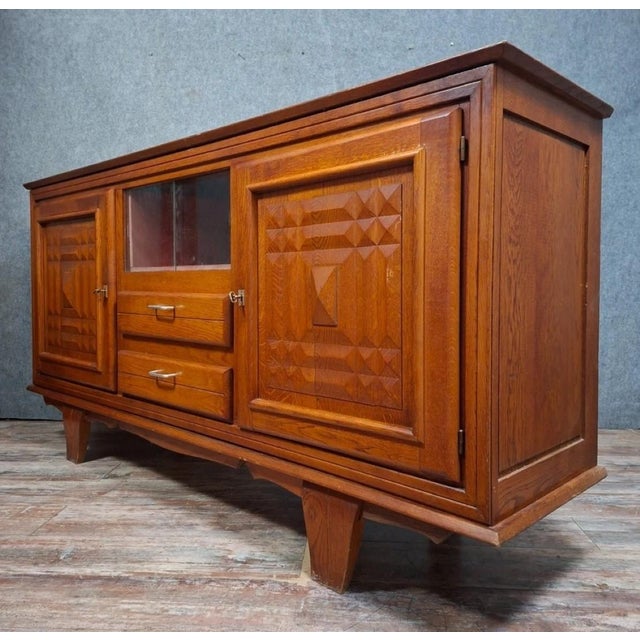 Low Art Deco Carved Oak Sideboard, 1930s For Sale - Image 3 of 10