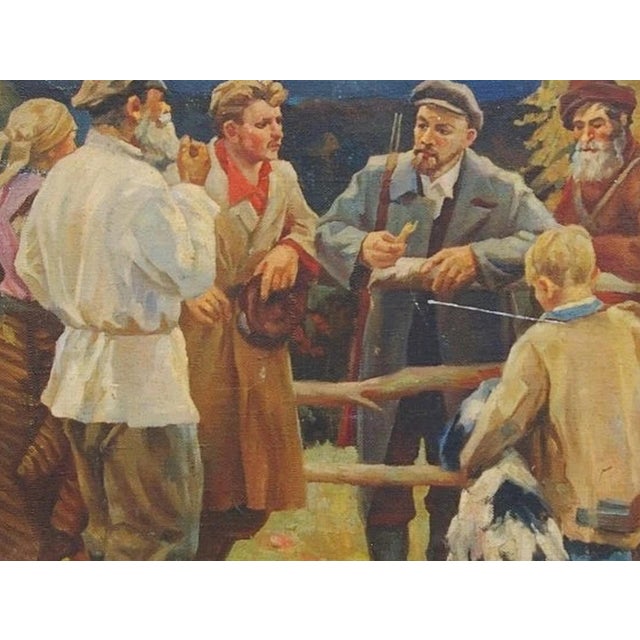 1970s Vladimir Lenin Painting, Soviet Socialist Realism Oil Art 105-140 For Sale - Image 4 of 6