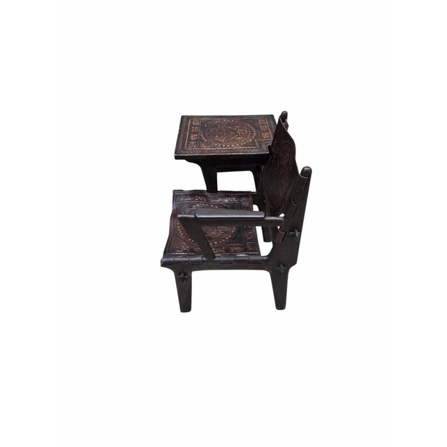 Rustic Vintage Rustic Tooled Leather Primitive Gossip Chair by Angel Pazmino For Sale - Image 3 of 7