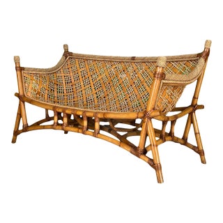 Tiki Style Vintage Rattan Loveseat For Sale
