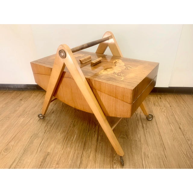 Mid-Century Modern Mid-Century Marquetry Sewing Table For Sale - Image 3 of 12