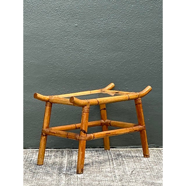 Wood Vintage Pagoda Rattan Low Drinks Table For Sale - Image 7 of 12