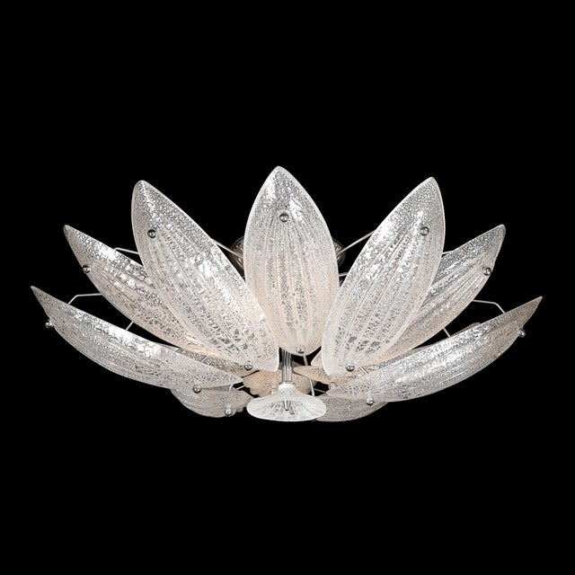 Late 20th Century Late 20th Century Modernist Hand-Blown Murano Glass Reeded Leaf Form Chandelier W/ 24k White Gold For Sale - Image 5 of 18