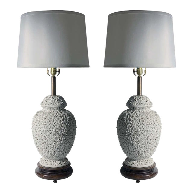 Vintage Italian Antonio Zen White Flower Lamps - A Pair For Sale