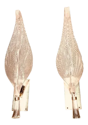 Monumental Gold Leaf Murano Glass Leaf Sconces - a Pair