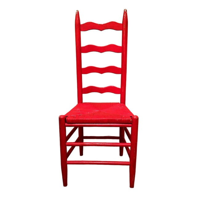 Antique Rush Seat Ladderback Chair - Painted Red For Sale