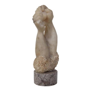 Mid 20th Century Marble Sculpture of Meditative Interlocking Hands For Sale